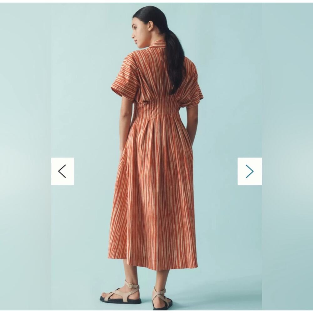 Anthropologie Exquise The Tobie Cadence Shirt Dress Midi in Red Ivory, Size XS - Picture 2 of 14